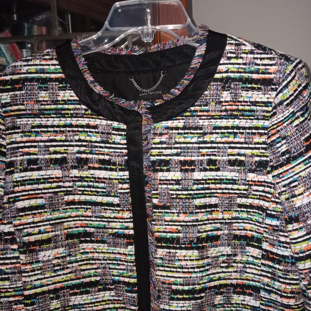 Ann Taylor Textured Mixed Tweed Zip Pocket Jacket In Black Multi Color s… - Picture 7 of 14
